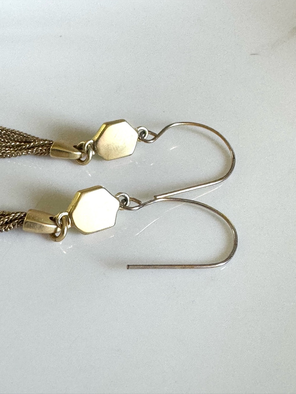 Gold Tassel Drop Earrings Chalcedony with Light Blue Hexagon Accents - Picture 6 of 8